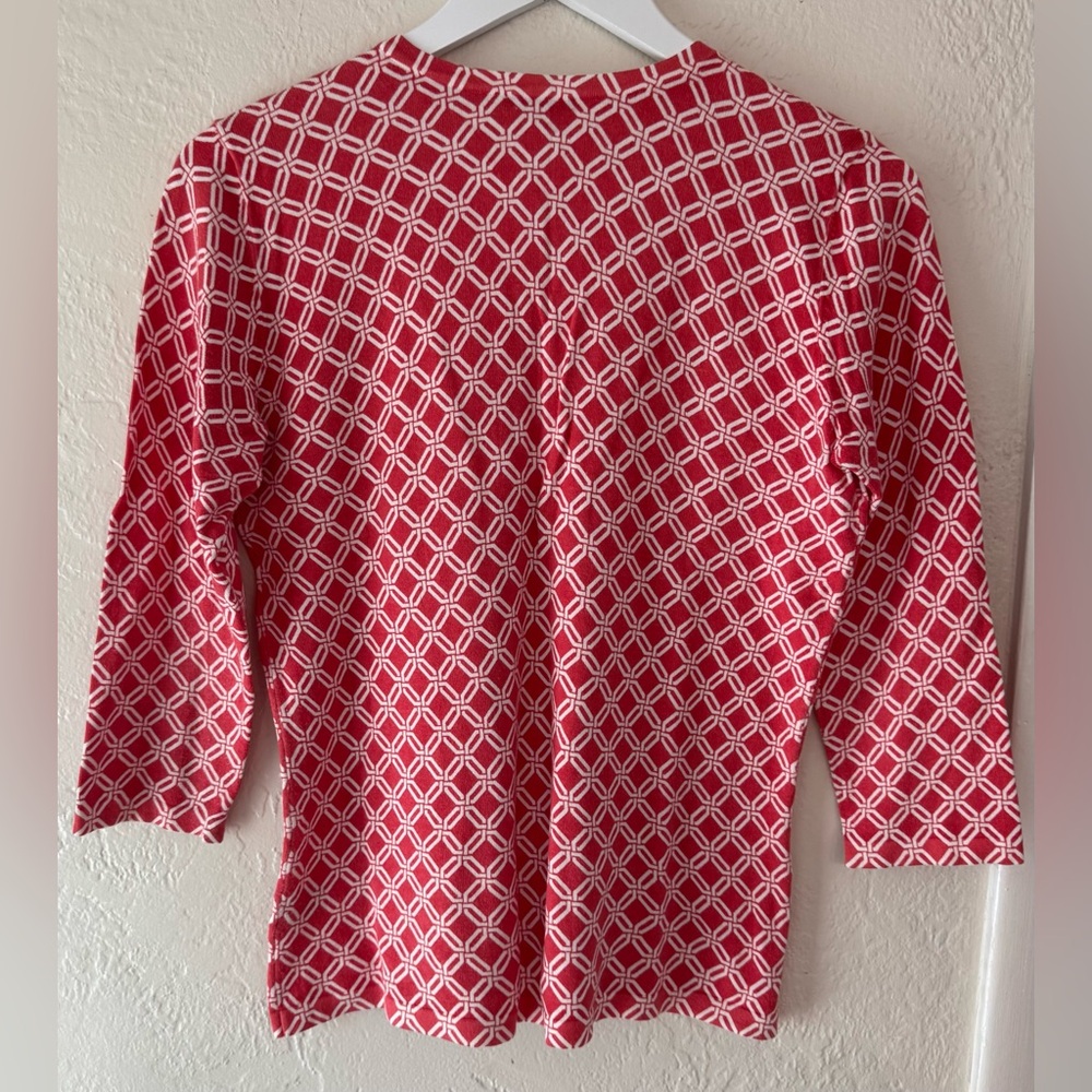 J. McLaughlin Coral Print Blouse Top Split‎ Neck Geometric Cotton Modal Coastal - Picture 3 of 5